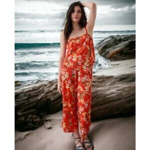 NWT - Zara Red Floral Printed Wide Pants Size: Large